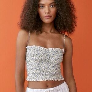 Reformation white and blue ruched Floral Camisole tank top